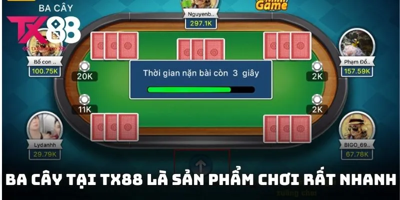 Ba cây tại TX88 là sản phẩm chơi rất nhanh, cơ hội thắng lại lớn